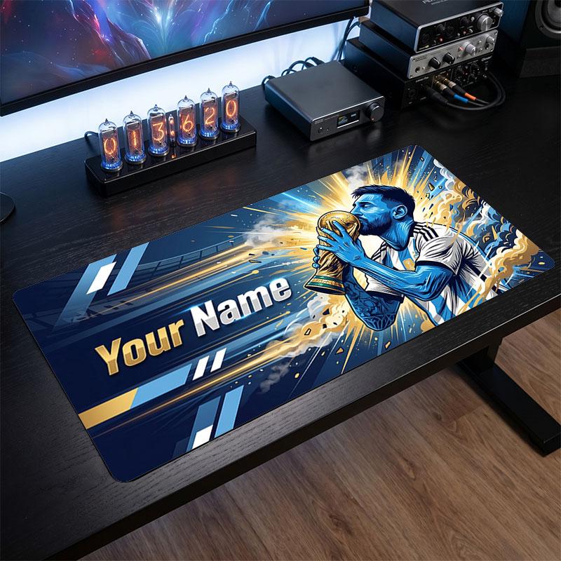 Tappetino per Mouse Grande Personalizzato Lionel Messi, Stampa Testo Nome Personalizzato, Tappetino da Scrivania Antiscivolo con Logo Calcio, Regalo per Gamer