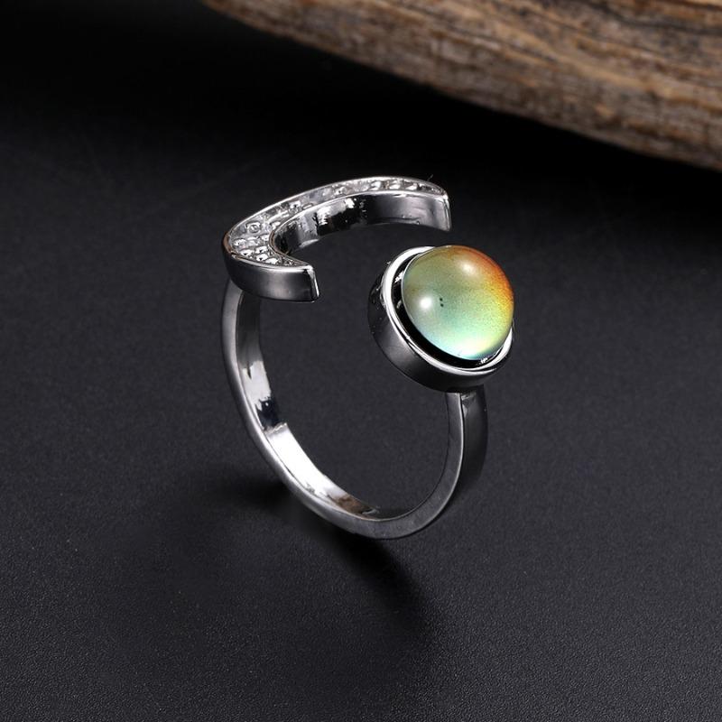Huajie Moon Opening Warm Gradient Color Stone Rings for Women Elegant Retro Party Charms Ring Fashion