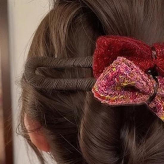 Girl Hairpin Double Bowknot Decor Soft Felt Autumn Winter Hair Clip Large Size Back Head Hair Pin Hair Accessories