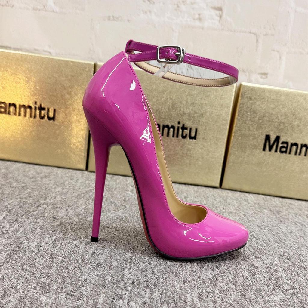 Neuer Ultra-Hochhacken-Rundzehen-Stiletto mit niedrig ausgeschnittenem Einzelriemen für Transvestiten, Übergrößen erhältlich, 14-16 cm Absätze