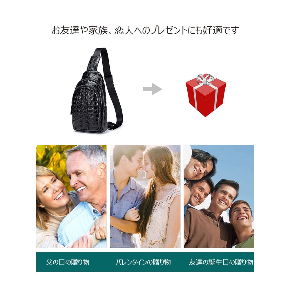 Whatna Crocodile-Embossed Natural Cowhide Leather Crossbody BagOne-Shoulder Bag for Men, Genuine Thick Leather, Black or Brown, ML-8879 (Black)