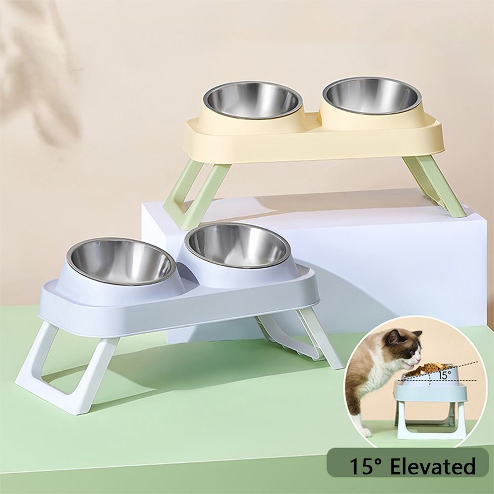 Novo Alimentador Portátil para Animais de Estimação 15° Elevado Base Antiderrapante Tigela para Gatos Aço Inoxidável Dobrável Tigelas para Cães para Cães