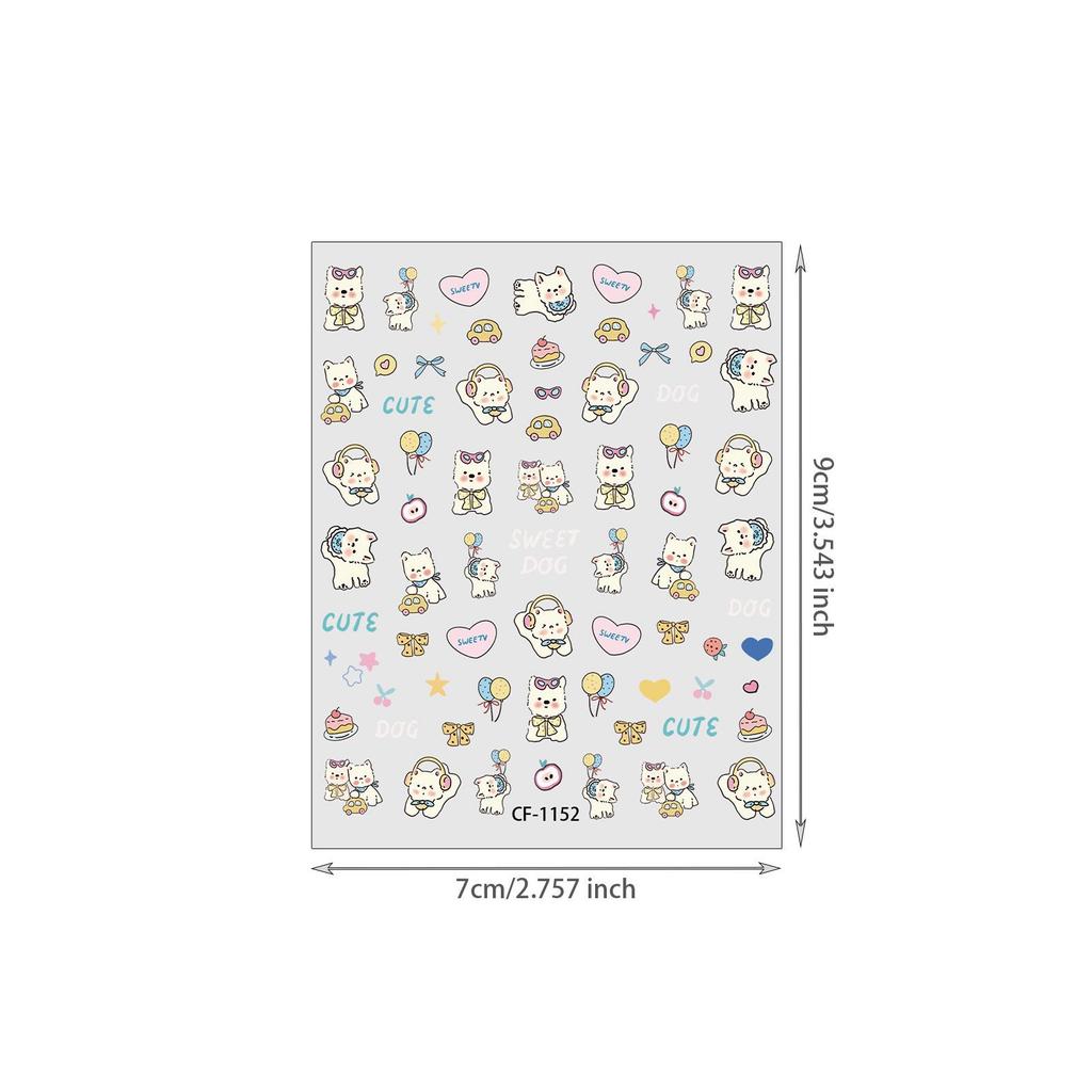 3D Embossed Puppy Nail Art Stickers - Cute Pet Couple Design