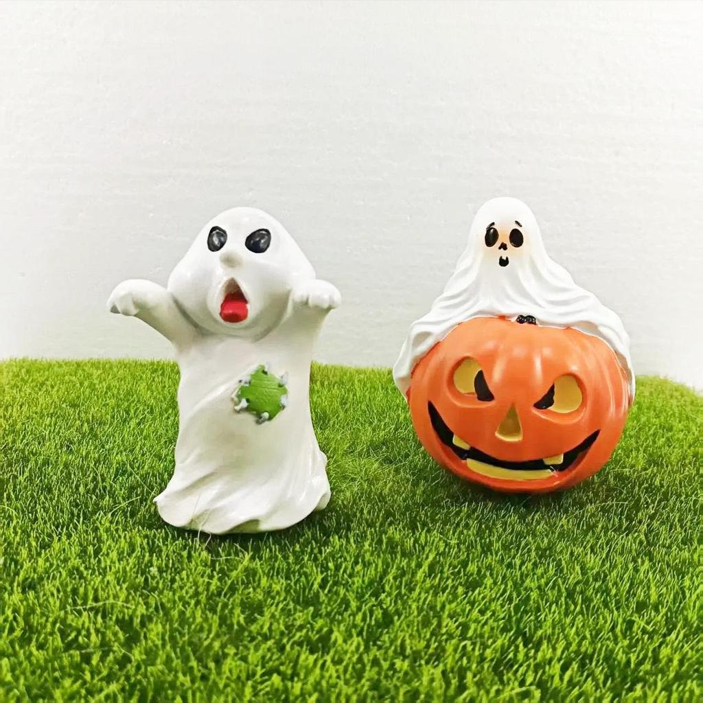 European & American Halloween Ghost & Pumpkin Couple Resin Decorations – Cute Festival Gifts for Living Room