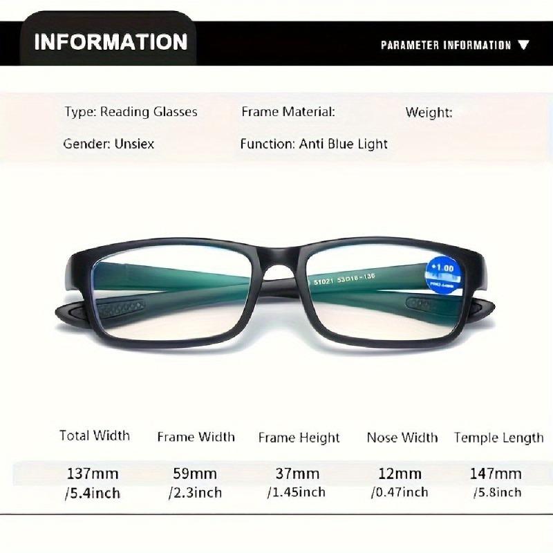 2 Pairs of Men's Elegant Anti Blue Light Reading Glasses Rectangular Full Frame Anti Glare Lenses