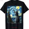 Best Painting Starry Dark Night Style Artistic Russian Blue Cat T Shirt Size S 3xl Vintage Top For Everyday Wear Stylish