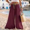 Women Cotton Linen Wide Leg Pants Loose Fit Long Trousers with Pockets Elastic Waist Casual Skirt Pants for Daily Wear
