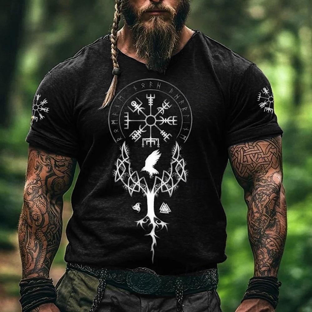 Vyriški Vikingų Marškinėliai Trumpomis Rankovėmis 3D Spausdinti Apvalia Kaklo Iškirpte Madingi Etniniai Street Casual Kasdieniniai Juodi 1 Juodi 3 Juodi Vasariniai Pavasariniai Visi