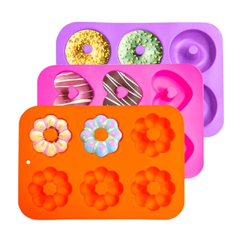 3PCS Soft 6-Cavity Donut Baking Pan Silicone Bread Mold Multifunctional Doughnut Mold  Pastry Style A