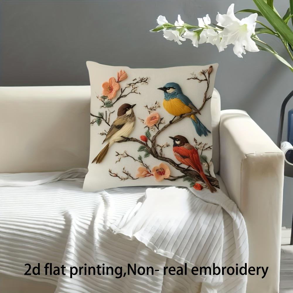 Federa per Cuscino Floreale con Uccello Vintage Stampa 2D Uccello sulla Ramo Cuscino per Divano Letto Divano Arredamento Casa Boho