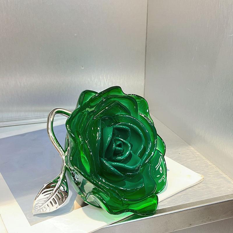 Clear Acrylic Rose Clutch Ladies Evening Bags for Women Handbag Candy Color Flower Shaped Shoulder Crossbody Bag Wedding Purse