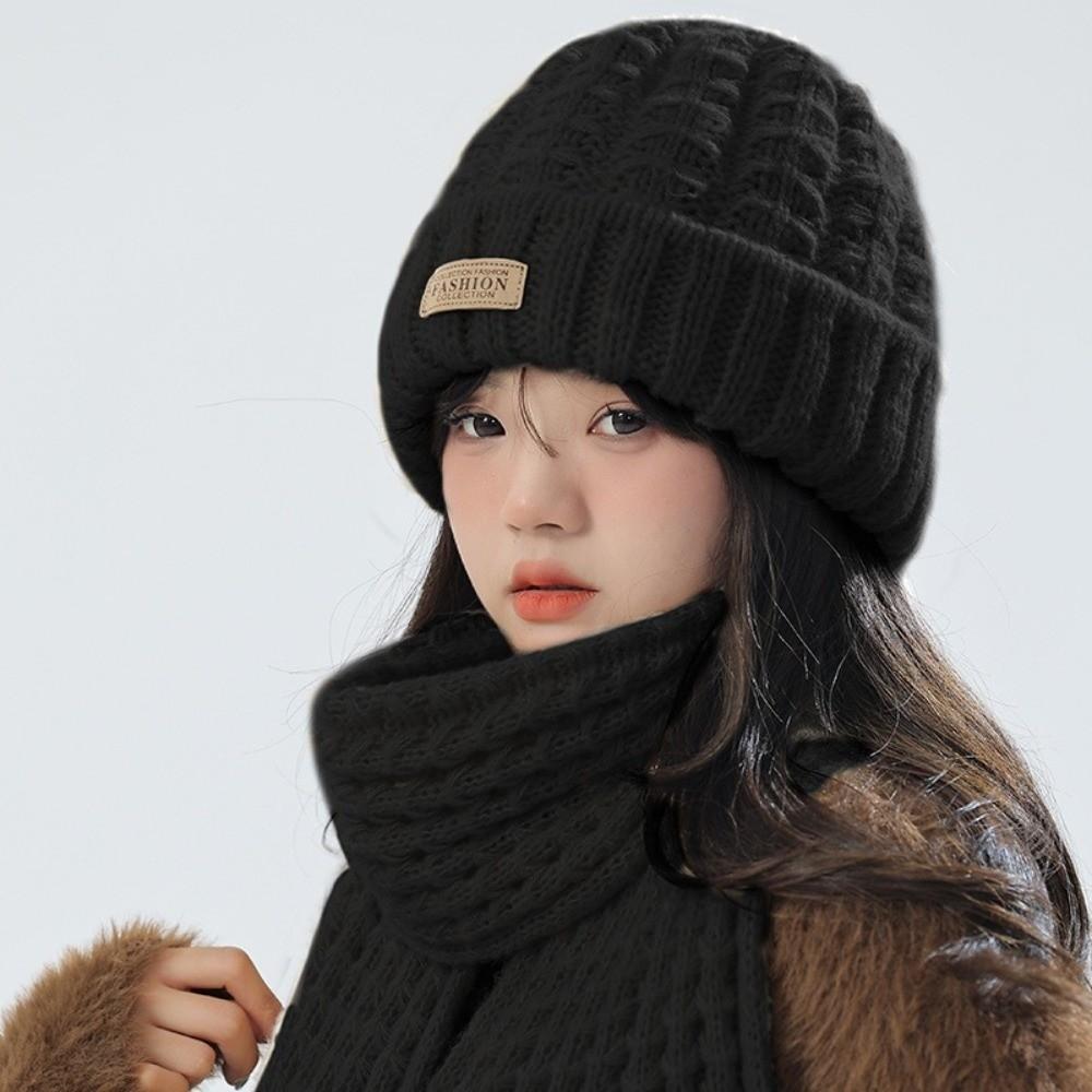 2Pcs Windproof Neck Guard Hat Set Thicken Warm Scarf Fashion Knitted Hat Scarf Winter Autumn