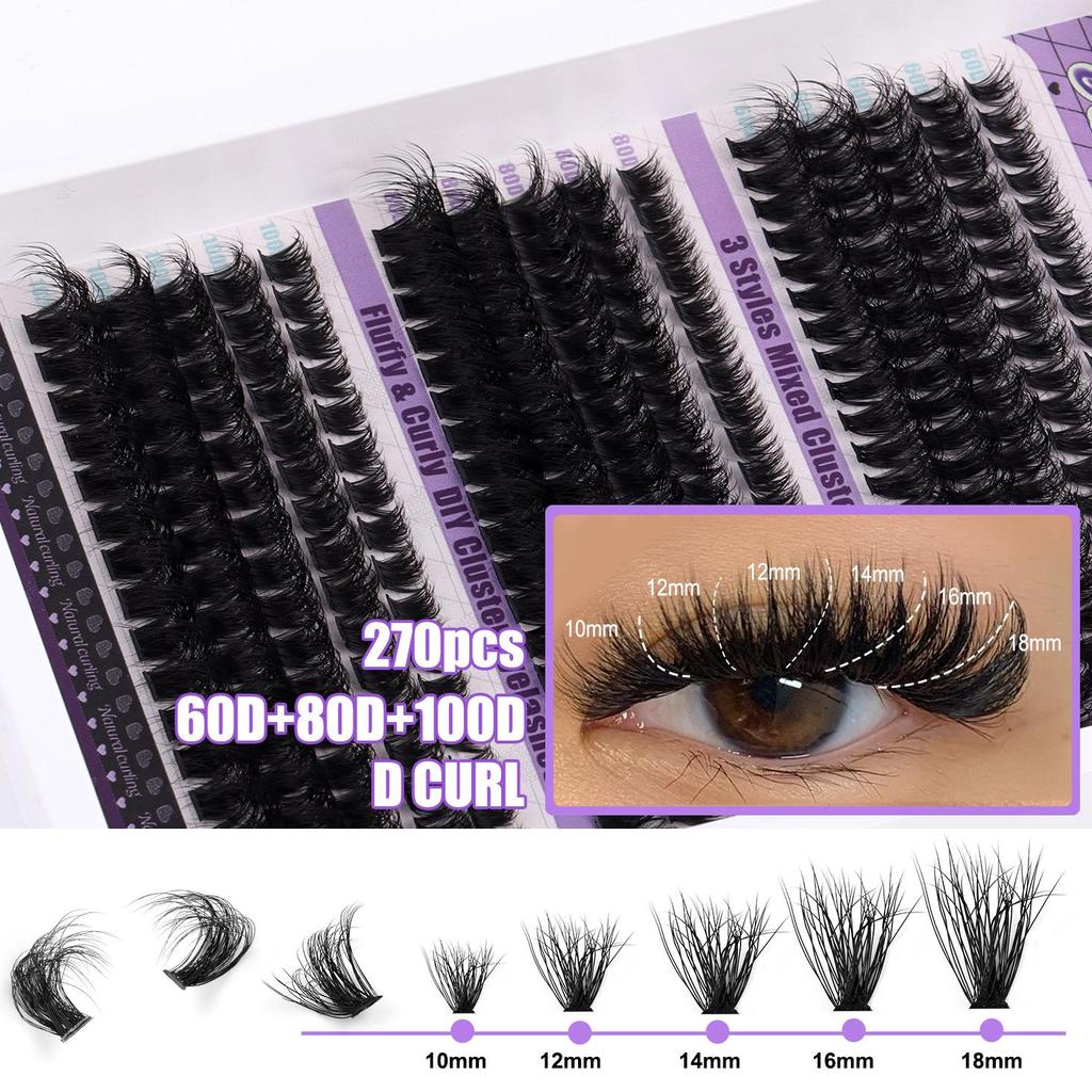 DIY Dense D-Curl False Eyelash Extension Set - Fluffy, Segmented & Curled Doll Lashes