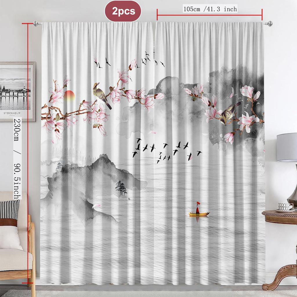 2PC Home Decoration Screen Curtain, Wax Plum Background Screen Curtain Suitable For Kitchen, Coffee Shop, Living Room, Balcony