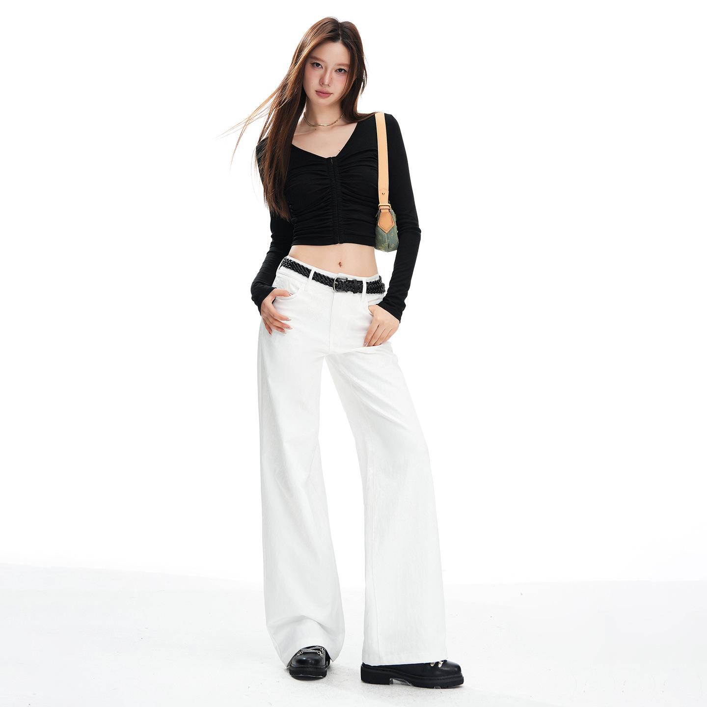 

2026 Spring Slim-Fit American Style High-End Floor-Length Suit Pants - Black & White, Mid-Low Waist, Non-Clingy, Slimming Design Large