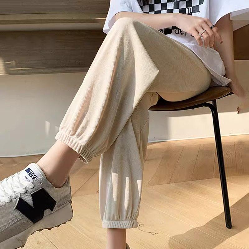 Ice Silk Women's Quick-Dry Sports Pants - Summer 2026, Lightweight, Nine-Point Lantern Style
