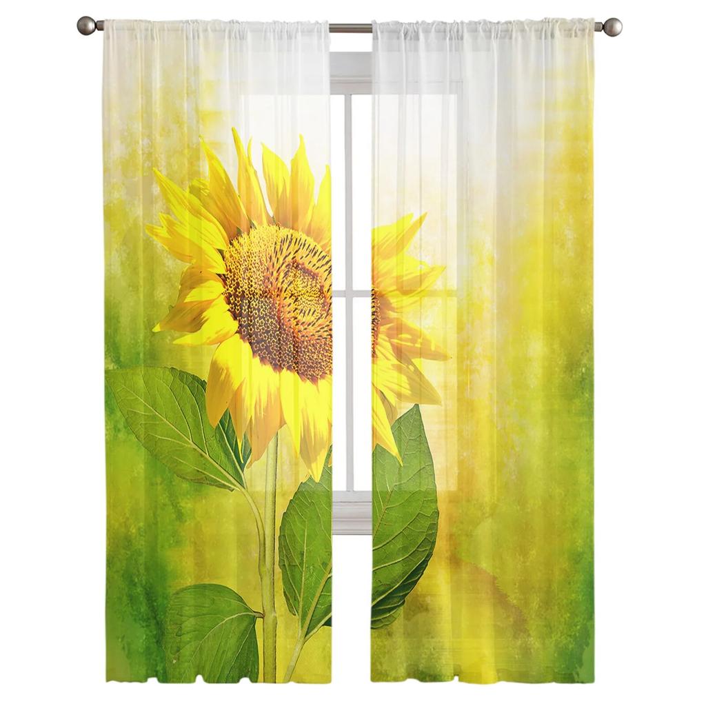 Sunflower Flower Modern Tulle Curtains for Living Room Bedroom Home Kitchen Window Sheer Curtains