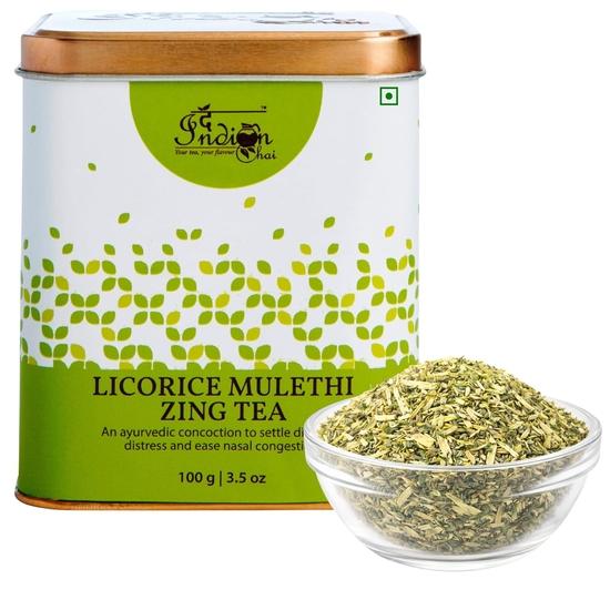 The Indian Chai - Licorice Mulethi Zing Ayurvedic Tea 100g with Spearmint for Immunity, Sore Throat and Stress
