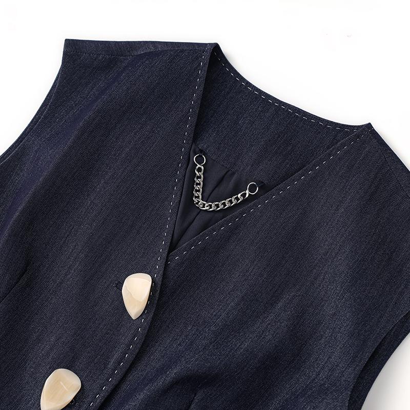 Kochi Stylish Heavy-Duty Beaded Sleeveless Vest & Wide-Leg Pants Set - Tall & Slimming Two-Piece