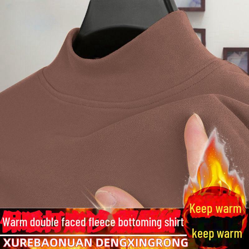 Men's Warm Half Turtleneck Long-Sleeve Shirt with Velvet Lining for Autumn/Winter