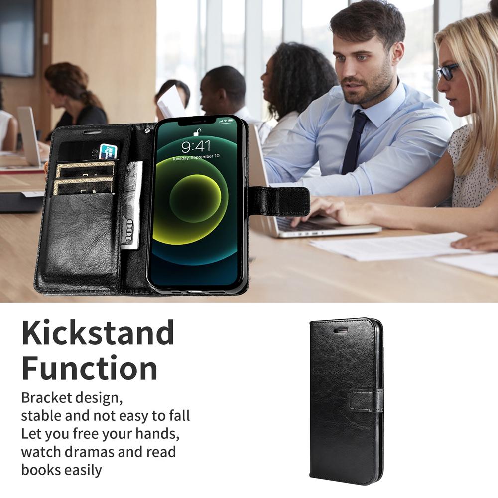 Phone Case For iPhone 16E 11 12 13 14 Plus 15 Plus Pro Max XS Max XR Classic Black Leather Wallet Bag Flip Cover Card Slot