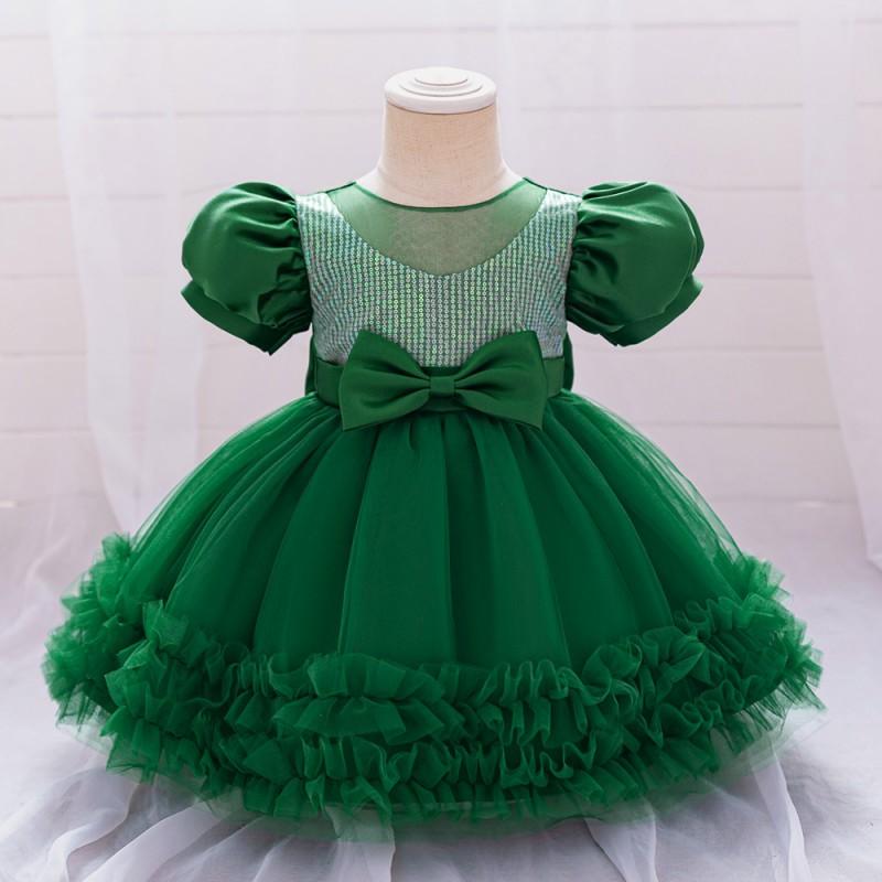 Baby Girls Princess Tulle Dress Puff Sleeve Formal Gown Pageant Wedding Party