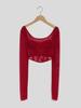 European & American Street Fashion Mesh Lace Slim Square Collar Long-Sleeved Top for Women