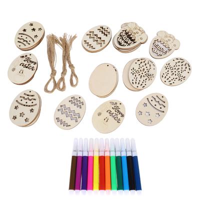 30 Stück Ostern Unfertige Holzornamente Oval DIY Holz Hängeornamente mit 12 Pinsel 30
