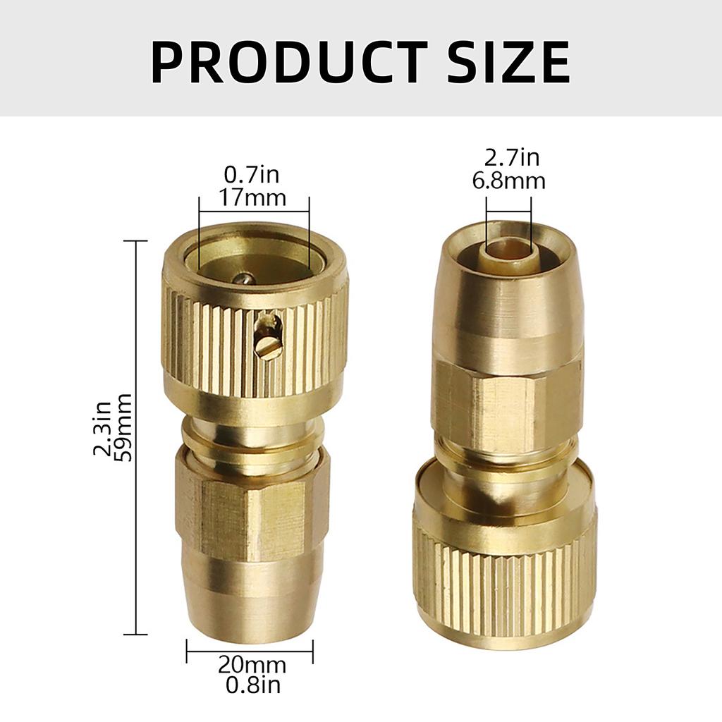 2pcs Brass Quick Connectors Water Hose Quick Connect Fittings for Expandable Garden Hose & Water Hose Repair Adaptor