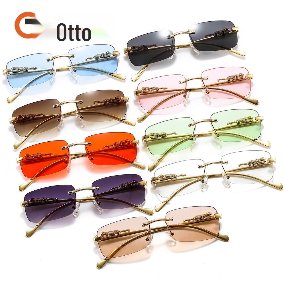 Cheetah Frameless Square Sunglasses Unisex Retro Leopard Metal Design