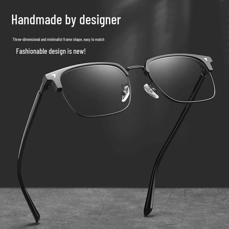 Men's TR90 Ultralight Browline Semi-Rimless Eyeglasses Frame with Anti-Blue Light, Suitable for Prescription Lenses