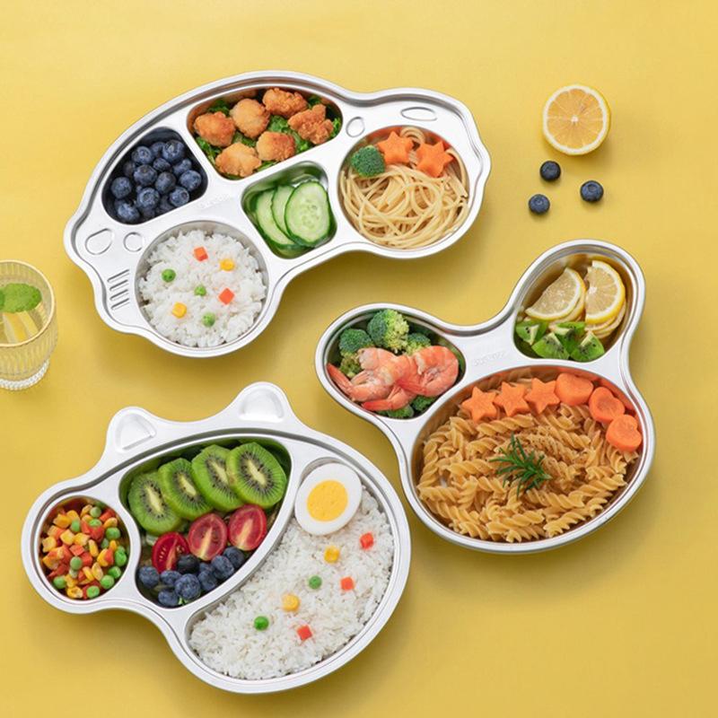 Stainless Steel Plate For Children,Canteen Divided Plate,3Grid,5Grid Dinner Plates,Dinnerware Set, Dinner Tableware
