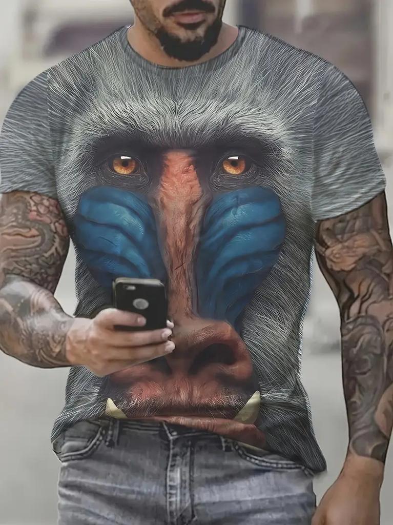 Cartcartoon Monkey Graphic 3D Printed Funny Men's T-Shirts T-Shirt Casual Short Sleeve Top O-Neck Clothing Oversize Men Tops