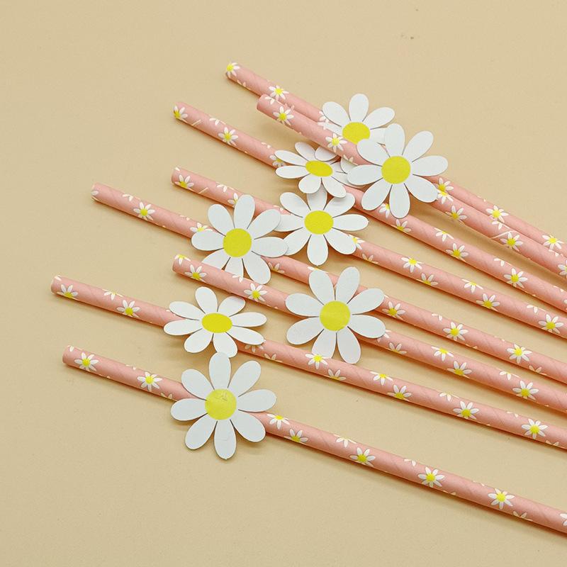 10Pcs Sweet Daisy Flower Disposable Paper Straws Bar Drinking Straws Birthday Baby Shower Wedding Party Supply Decorations