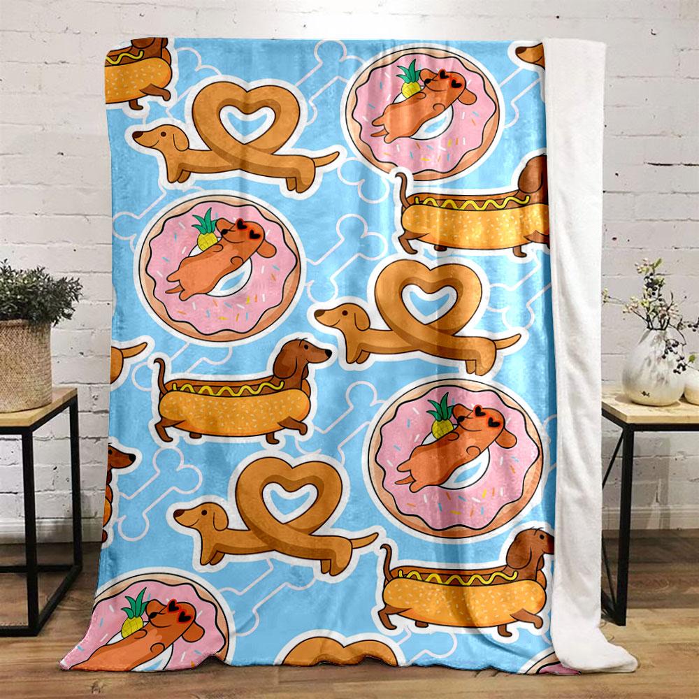 Dachshund Donut Hotdog Blanket Bedroom Blanket for Livingroom Couch Lunch Break Soft Throw for Friend's Festival Gift