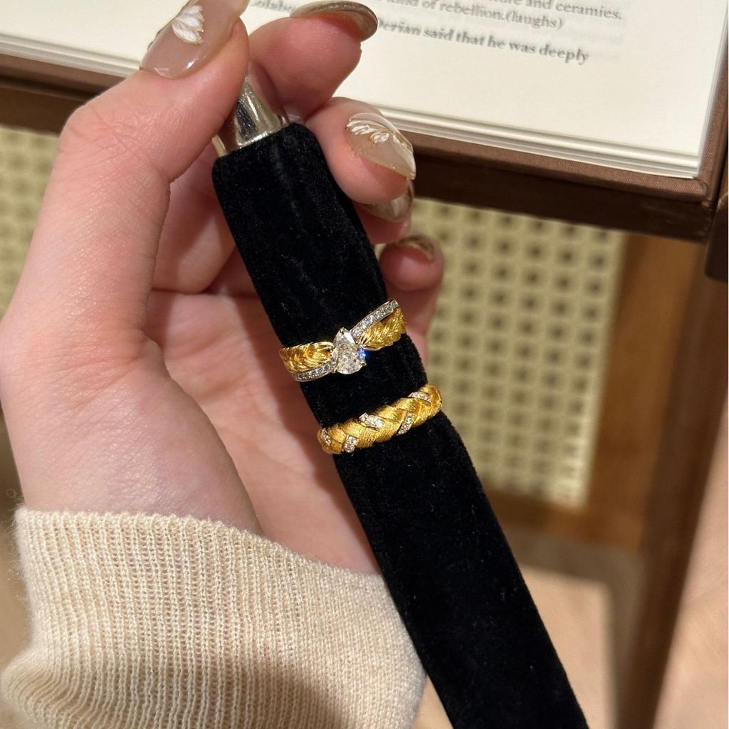 Light Luxury Medieval Brushed Wheat Ear High Carbon Diamond Ring Female Niche High-grade Super Flash Versatile Temperament