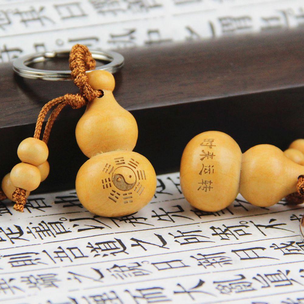 

Ornaments Bag Pendant Key Chain Good Luck Gourd Keychain Chinese Traditional Peach Wood Keyring 05
