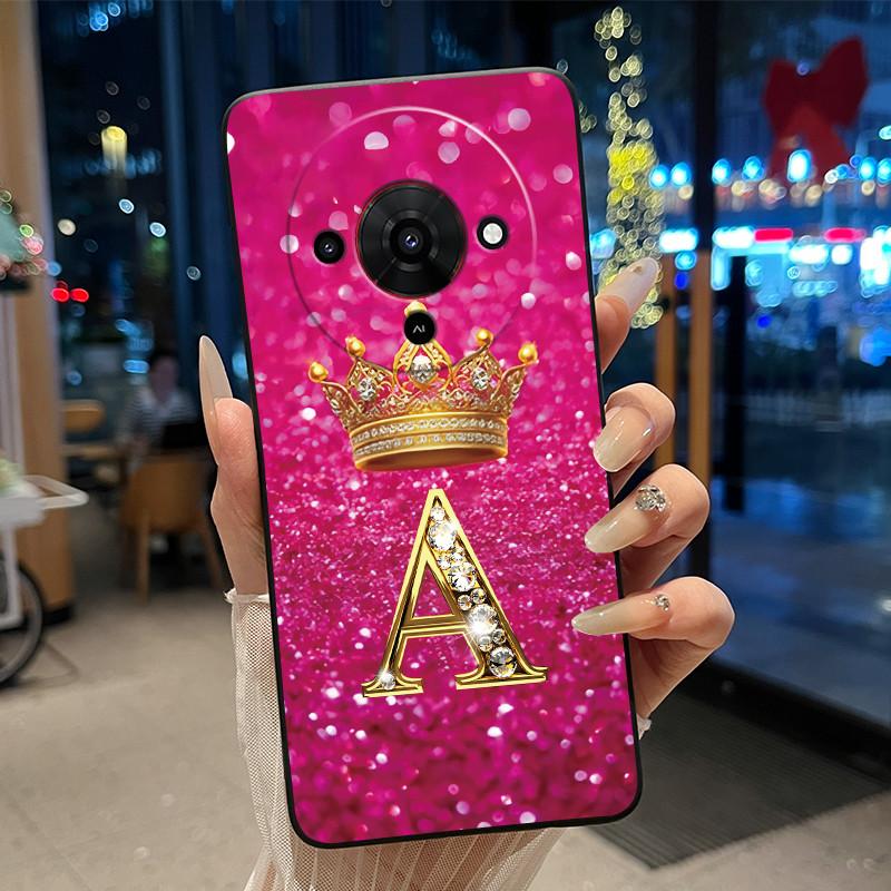 Elegant Simple Crown Initial Letter Case For ZTE Blade A76 5G Soft Silicone Black Case Shockproof Shell ZTE Blade A76 5G Casing