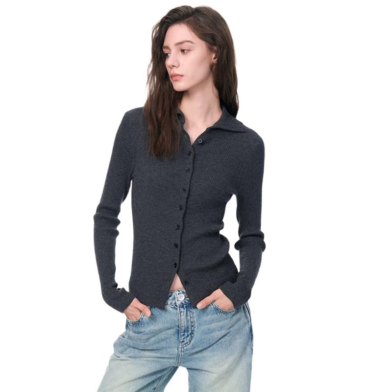 

Jinyujie Women s 100% Merino Wool Lapel Cardigan Top M
