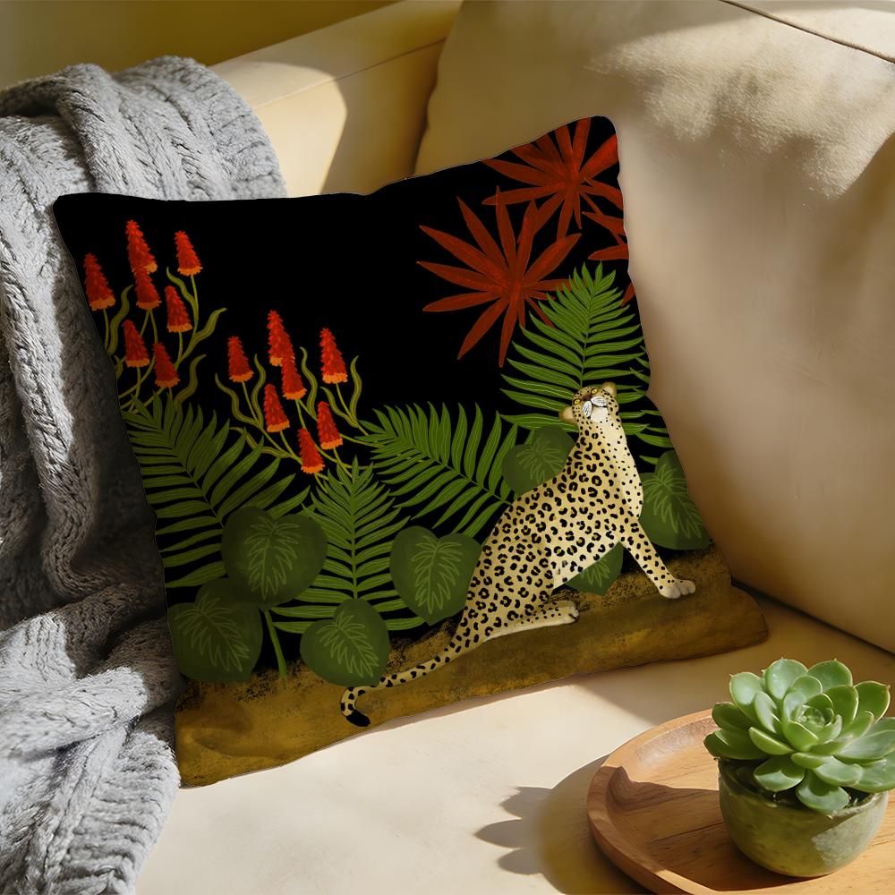 Cushion Cover Washed Linen Soft Breathable Decorative Case for Sofa Home Pillow cover Cheetah Llama Leopard Jungle