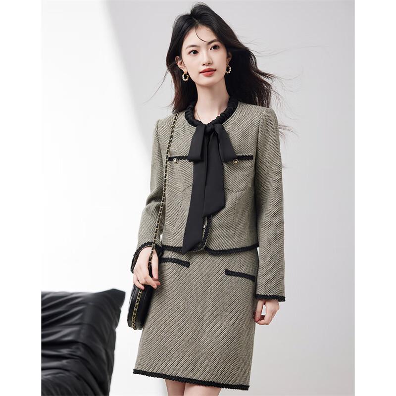 Xinfei Yu Elegant Tweed Jacket & Skirt Set