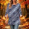 Women's Halloween Print Casual Top, Round Neck, Three-Quarter Sleeve, Loose Fit