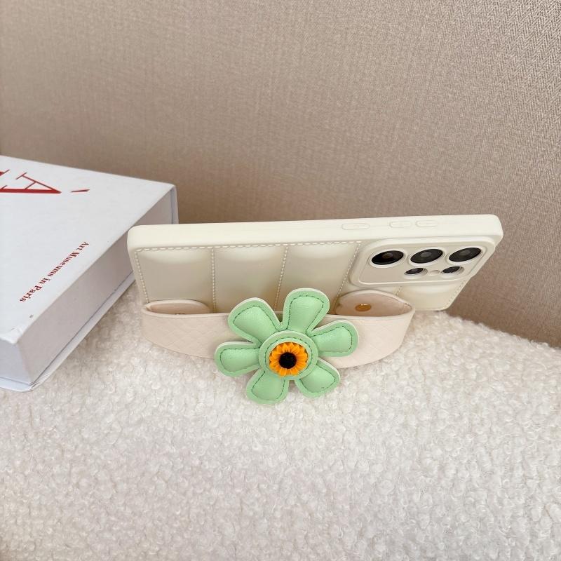 Down Jacket Sunflower Wristband Case for Samsung Galaxy S26 Ultra S2 S24 Plus S23 S22 FE A6 A Bracket Soft Cover