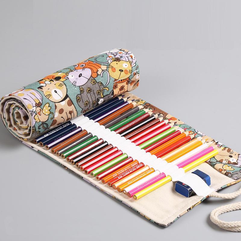 Handmade Canvas Pencil Roll - Large Capacity (36/48/72 Slots) for Colored Pencils, Sketching & Stationery