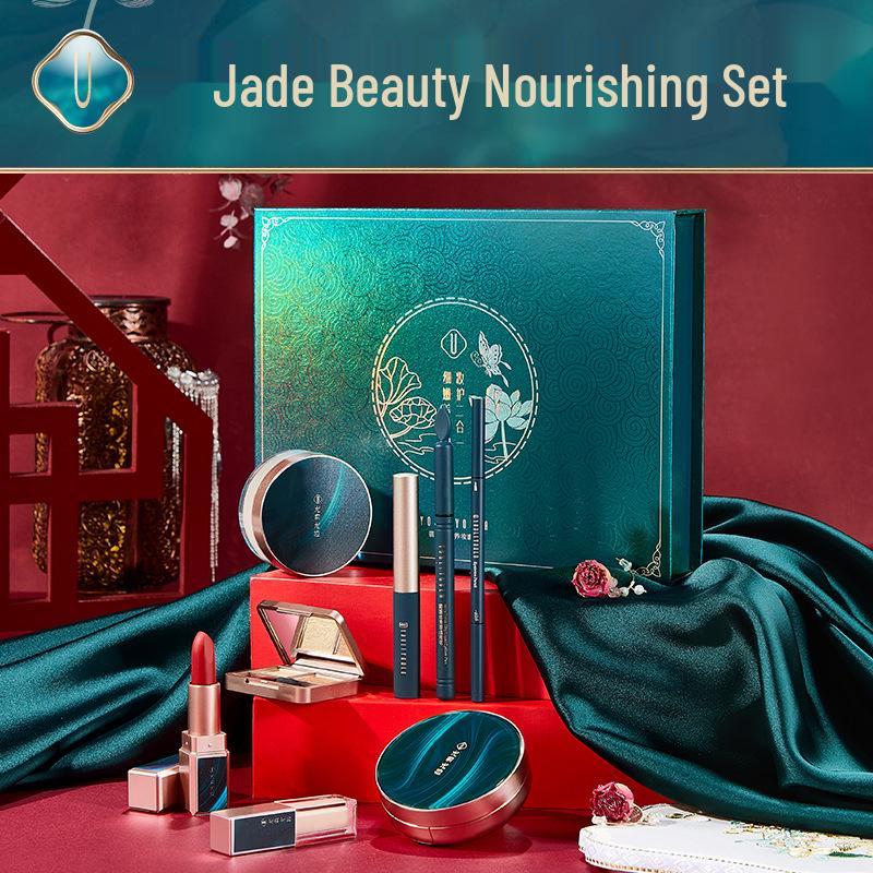 

Yuli Yula Emerald Jade Makeup Set: Lipstick, Mascara, Eyeliner, Cushion - 8-Piece Gift Box Emerald Jade Complexion Makeup Set