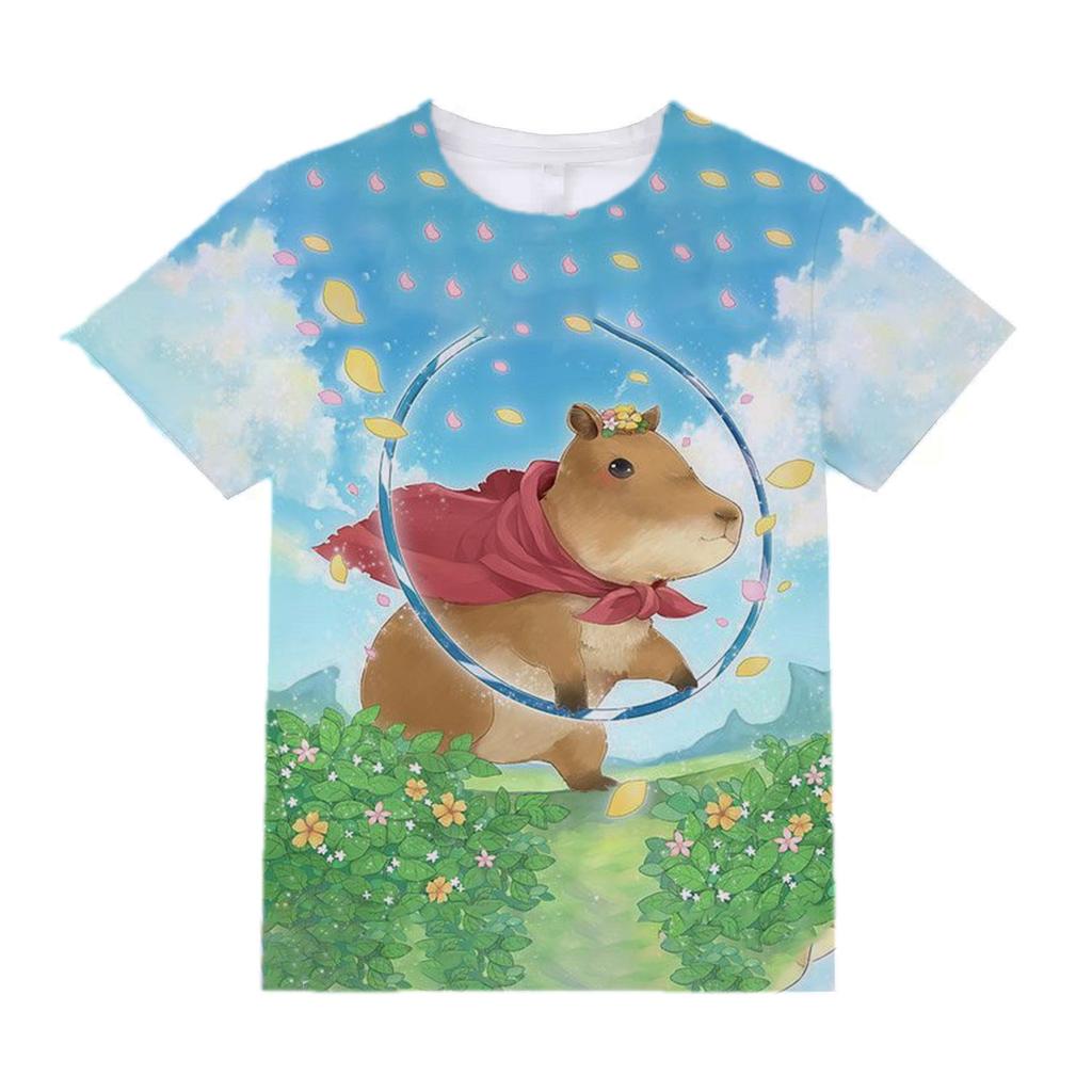 Lustiges Tier Capybara Grafik 3D-gedruckte T-Shirts Sommer Casual Rundhals Kurzarm Kinder Jungen und Mädchen Kinder Unisex T-Shirts