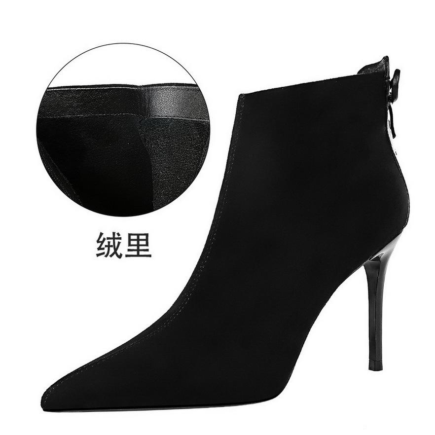 

Retro fashion sexy slim stiletto high heel suede back strap pointed winter booties 40