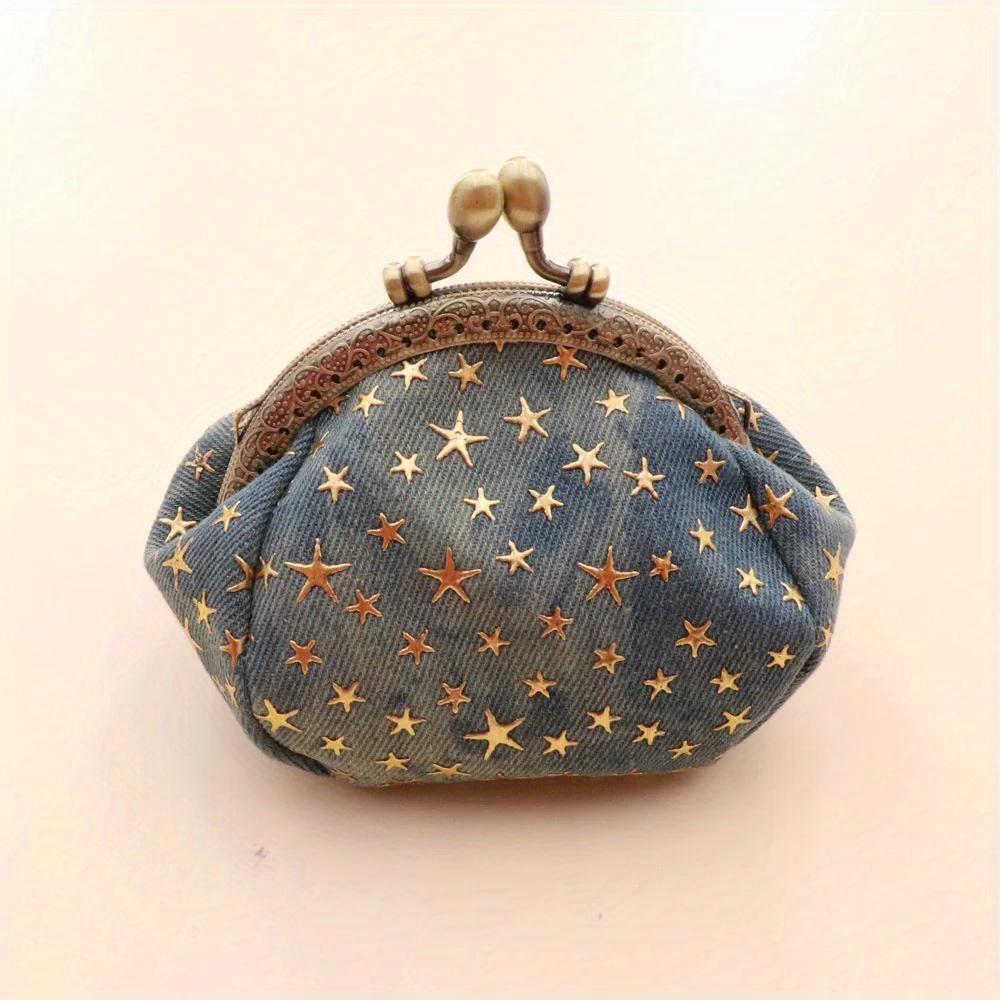 

Practical Women Five-Pointed Star Coin Purse Denim Change Pouch Wallets Buckle with Clasp Holder Clutch Handbags синий