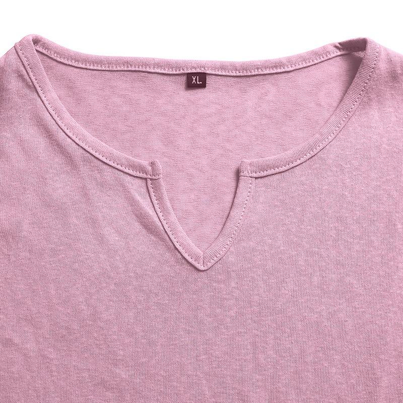 Men Casual Summer Loose V Neck Short Sleeve Solid T Shirt