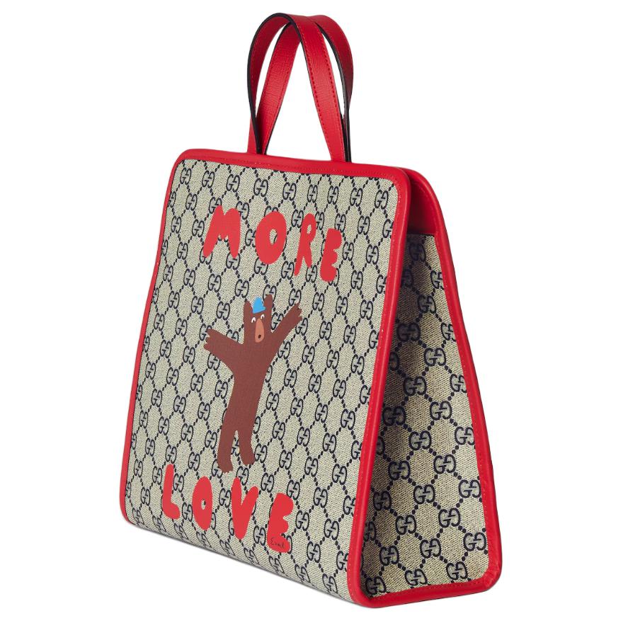 Gucci Torebka Tote z Nadrukiem Niedźwiedzia GG Supreme Torebki Tote dla Dzieci Beżowy Niebieski Czerwony 605614-FAER7-8457